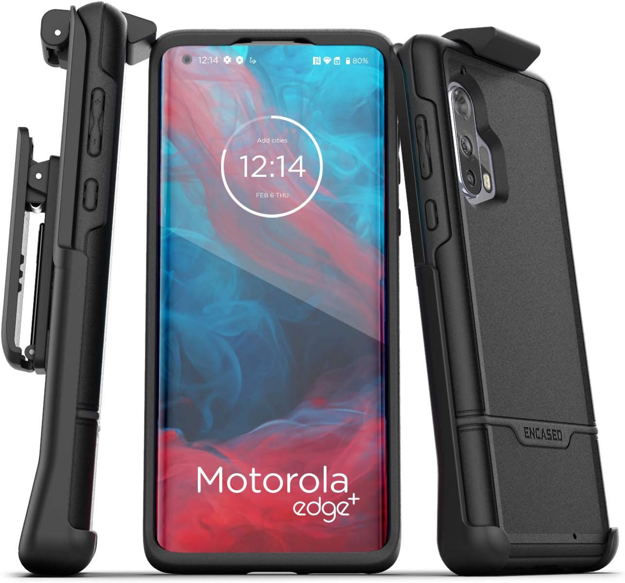 Encased Motorola Edge Plus Belt Clip Protective Holster Case (2020 Rebel Armor) Heavy Duty Rugged Full Body Cover with Holder for Moto Edge+ (Black)