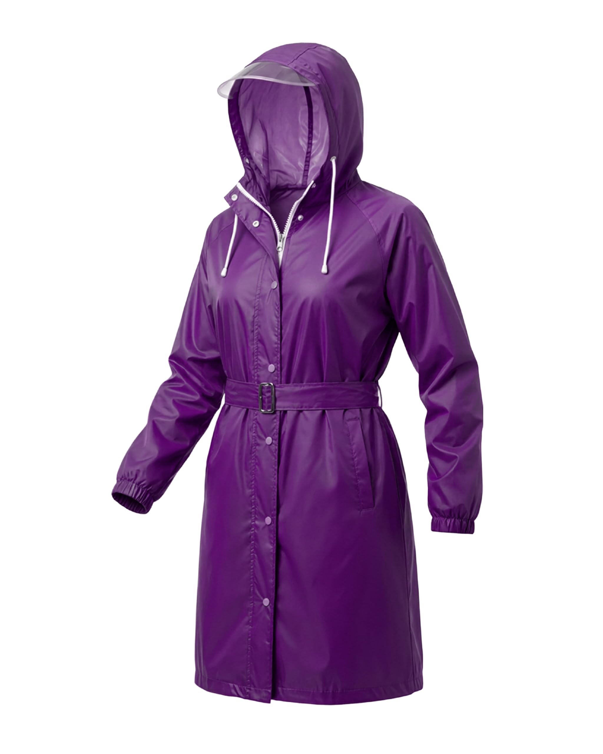 Raincoat for Women Waterproof | Long Hooded Polyester Raincoat with PVC Lining | High Neck Double Layer Seam-Sealed Rain Wear with Waist Belt | Windproof Monsoon Rain Coat-image-32