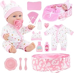 ZITA ELEMENT 12″ Baby Doll Sleeping Basket Set in Gift Box - 13 Piece 12 inch Baby Doll with Accessories, for Girls 36 Months+