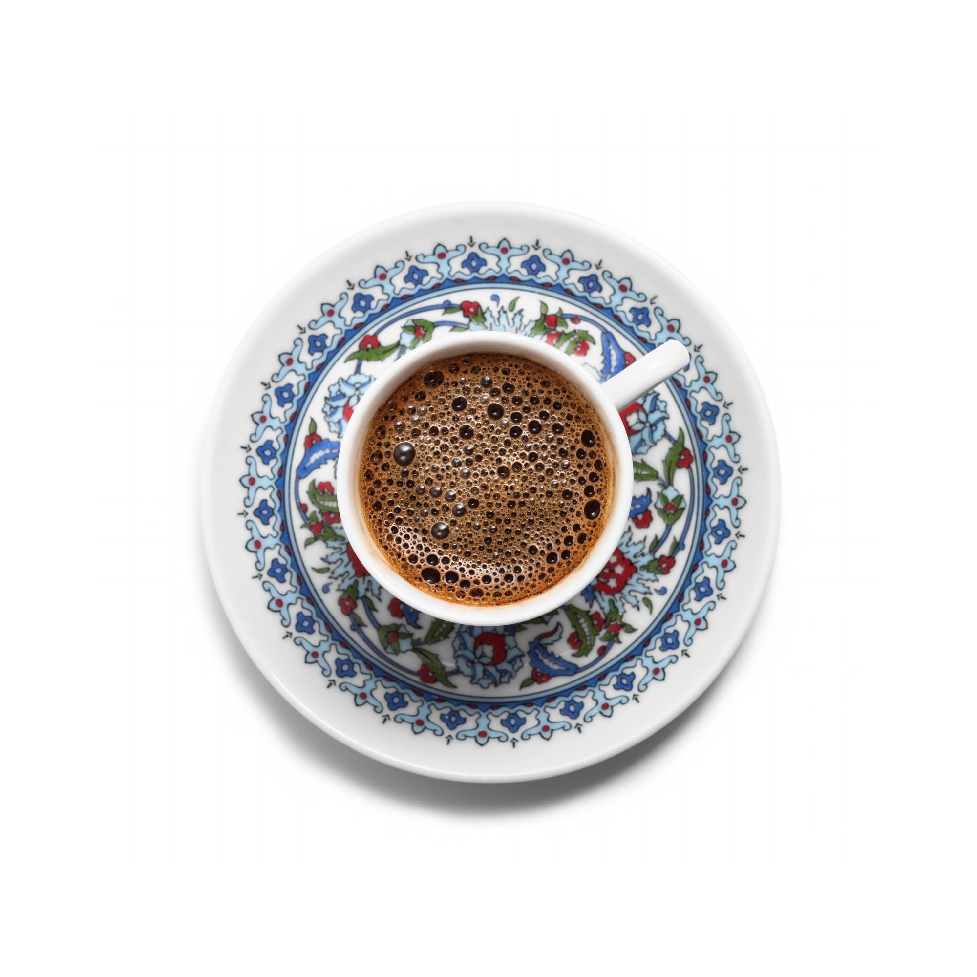 Kütahya Porselen Topkapi Türkische Kaffeetassen 12-teilig, aus Porzellan, 6 Mokkatassen 70 ml mit 6 Untertassen, İznik Dekor, Türkischer Kaffee Espresso Tassen Set, Floral