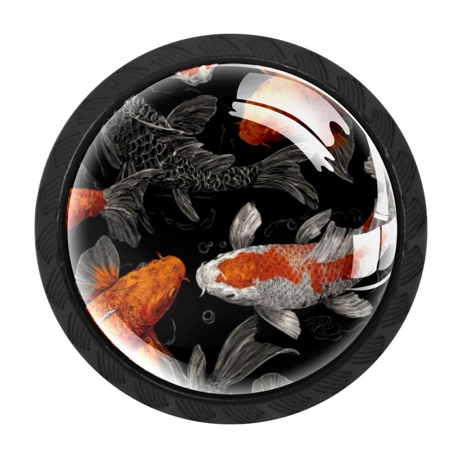CHENZZZZ 4PCS Fish. Koi Carp Dresser Knob Round Glass Drawer Knobs Pulls Cabinet Handle for Home Kitchen Office Bathroom Wardrobe Cupboard