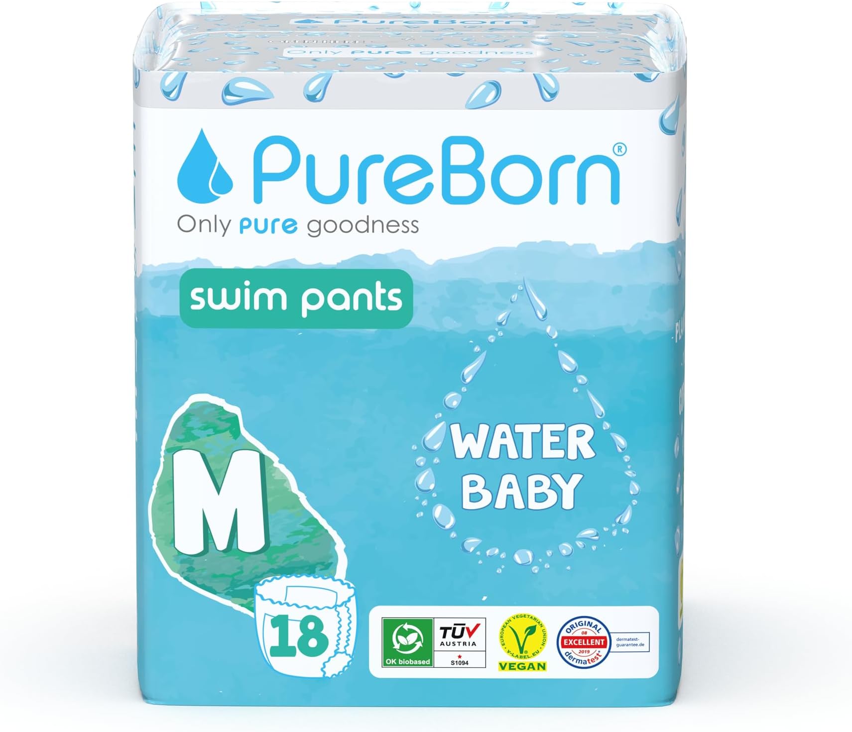 PureBornBaby Swim Diaper/Nappy Pants Suitable for Babies|From 6-11 Kg|Size M|18 Pieces|Maximum Support & Flexibility|Vegan| Animal Cruelty Free|Eco-Friendly, Medium