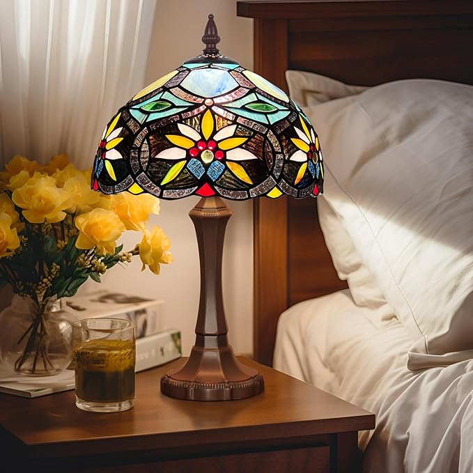 Capulina Capulina Tiffany Lamp Stained Glass Table Lamp 12x12x19 Inches Sunflower Tiffany Style Desk Lamp for Living Room Bedrooms Study Room Office photo 2