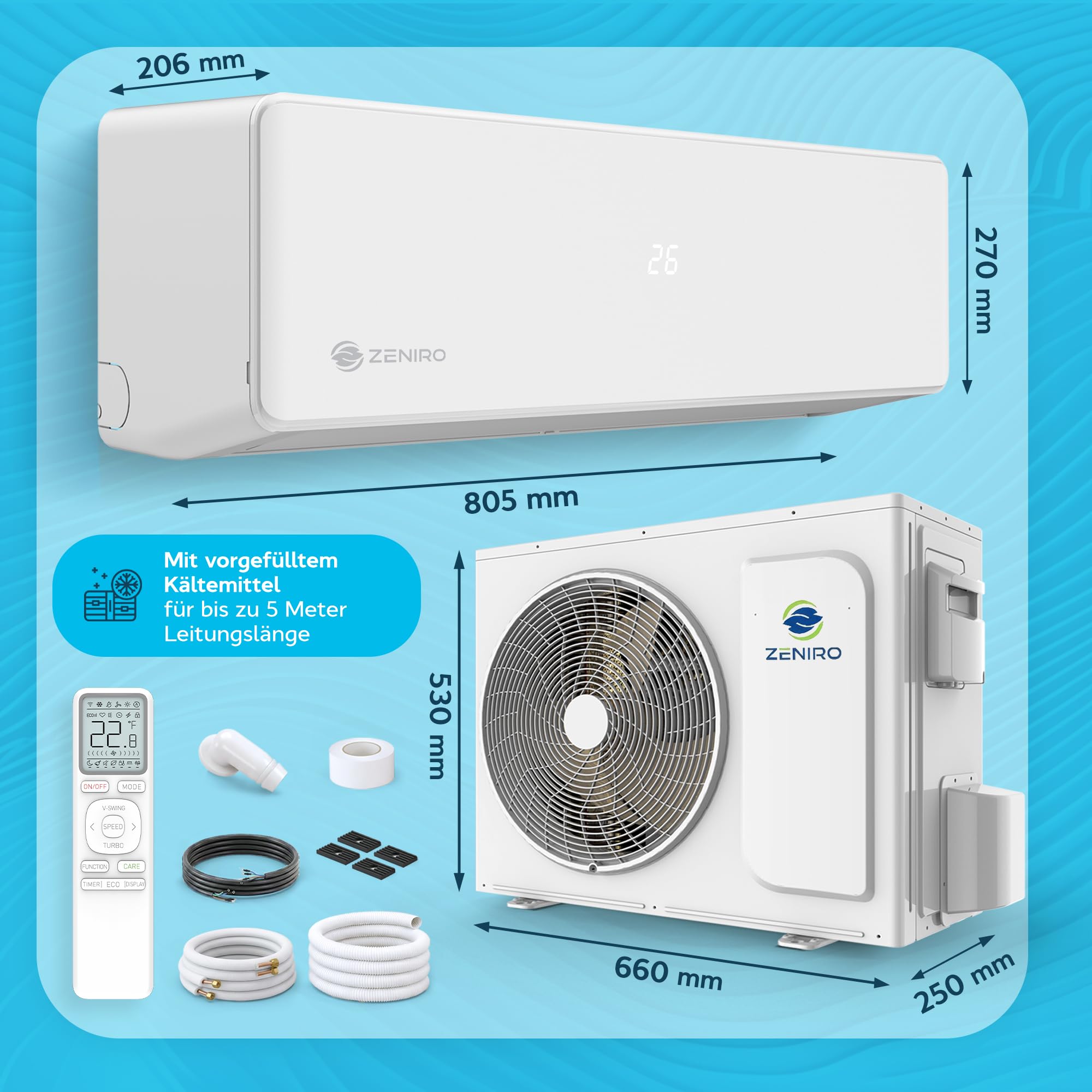 Klimaanlage Split Klimagerät 12000 BTU 3,5kW A++ Ionisator WiFi App-Steuerung 4D AirFlow Selbstreinigung R32