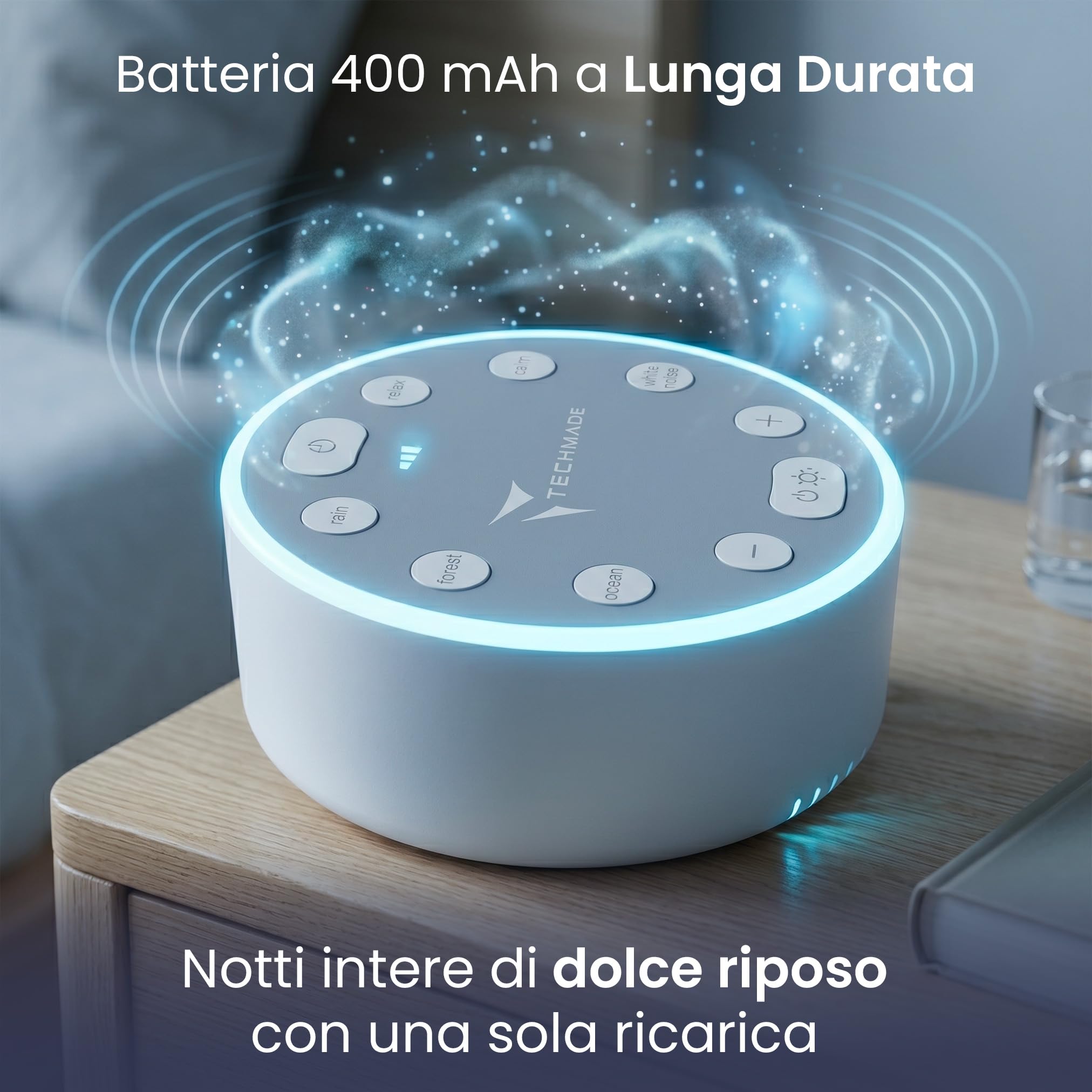 Macchina suoni Bianco per neonati, bimbi, bambini, adulti, anziani, con luce notturna, con 6 suoni rilassanti, Macchina del Rumore Bianco Ricaricabile per il Sonno Degli Adulti dei Bambini del Bambino