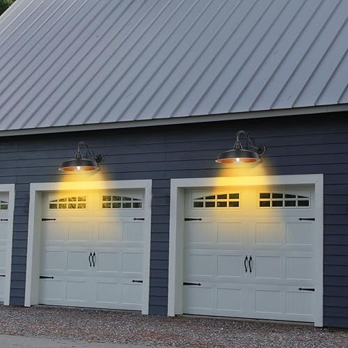 Miniatura 8 de Diyel Lámpara de granero de cuello de cisne del atardecer al amanecer para exteriores, cúpula de 16 pulgadas, gran lámpara exterior de granja,