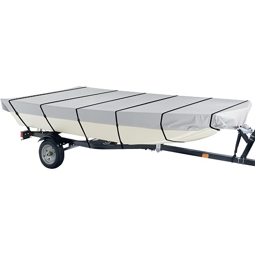 iCOVER Jon Boat Cover 14ft, Heavy Duty Waterproof Marine Grade Polyester Canvas Mooring Cover, Anti-UV Trailerable Jon Boat Covers, Fits Boats 14' Long Beam Width up to 70", Grey