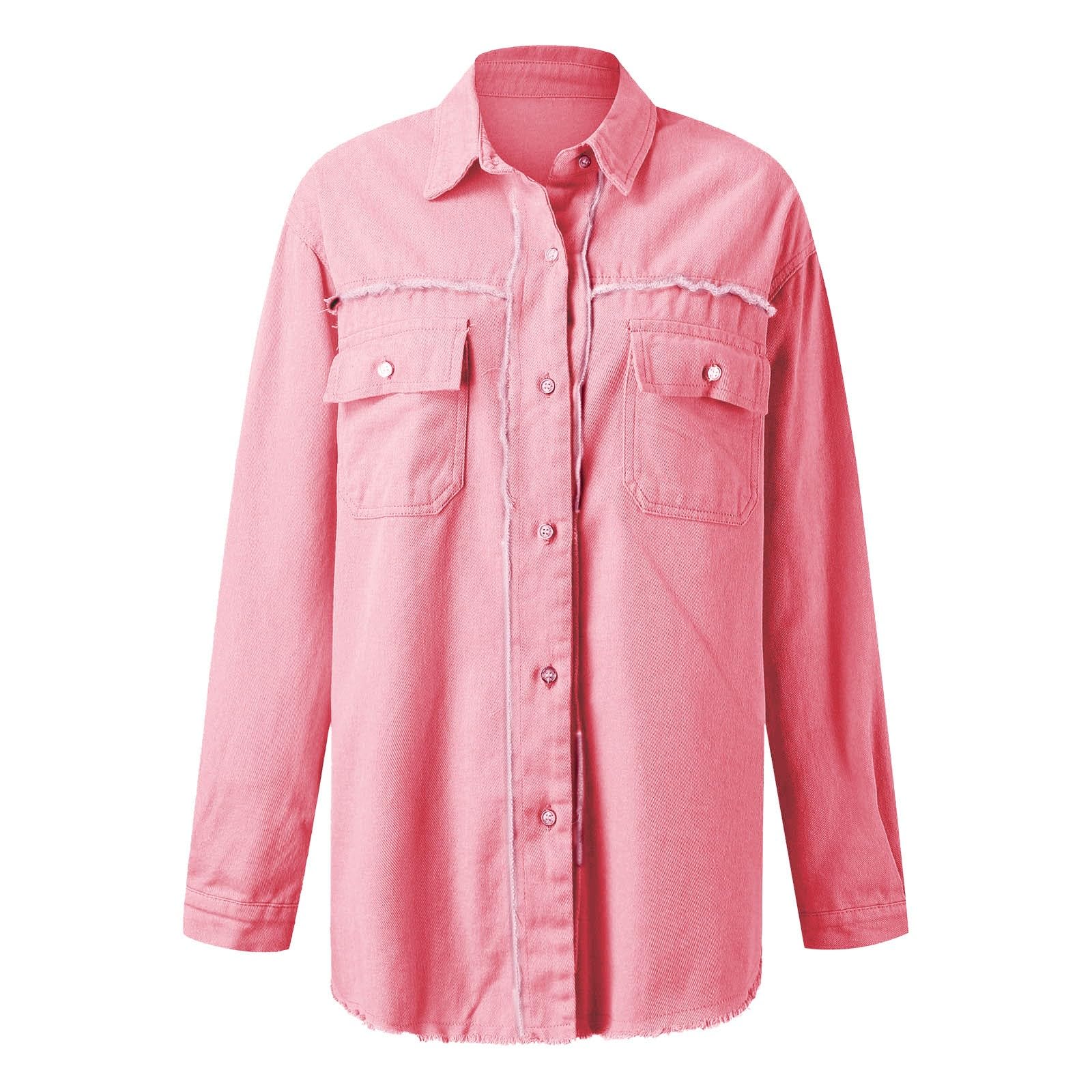 Camicia da donna in denim, con frange lavate, per il tempo libero