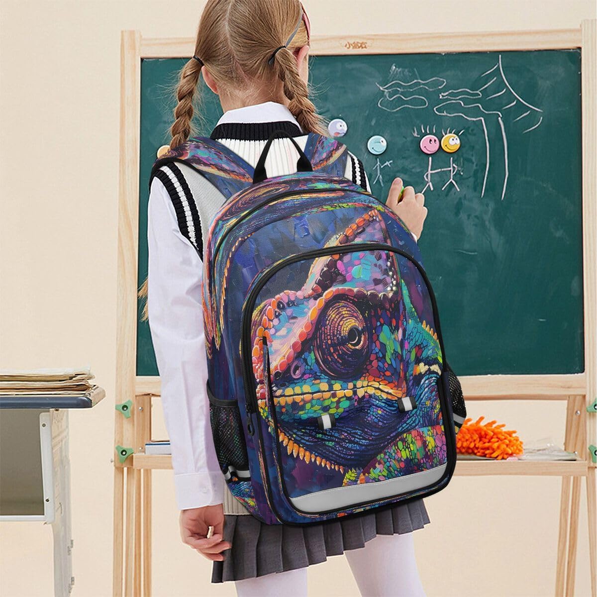 ALAZA Oil Painting Chameleon Backpack College Middle High School Bag Laptop Bag Casual Dayback Travel Business 17 inch