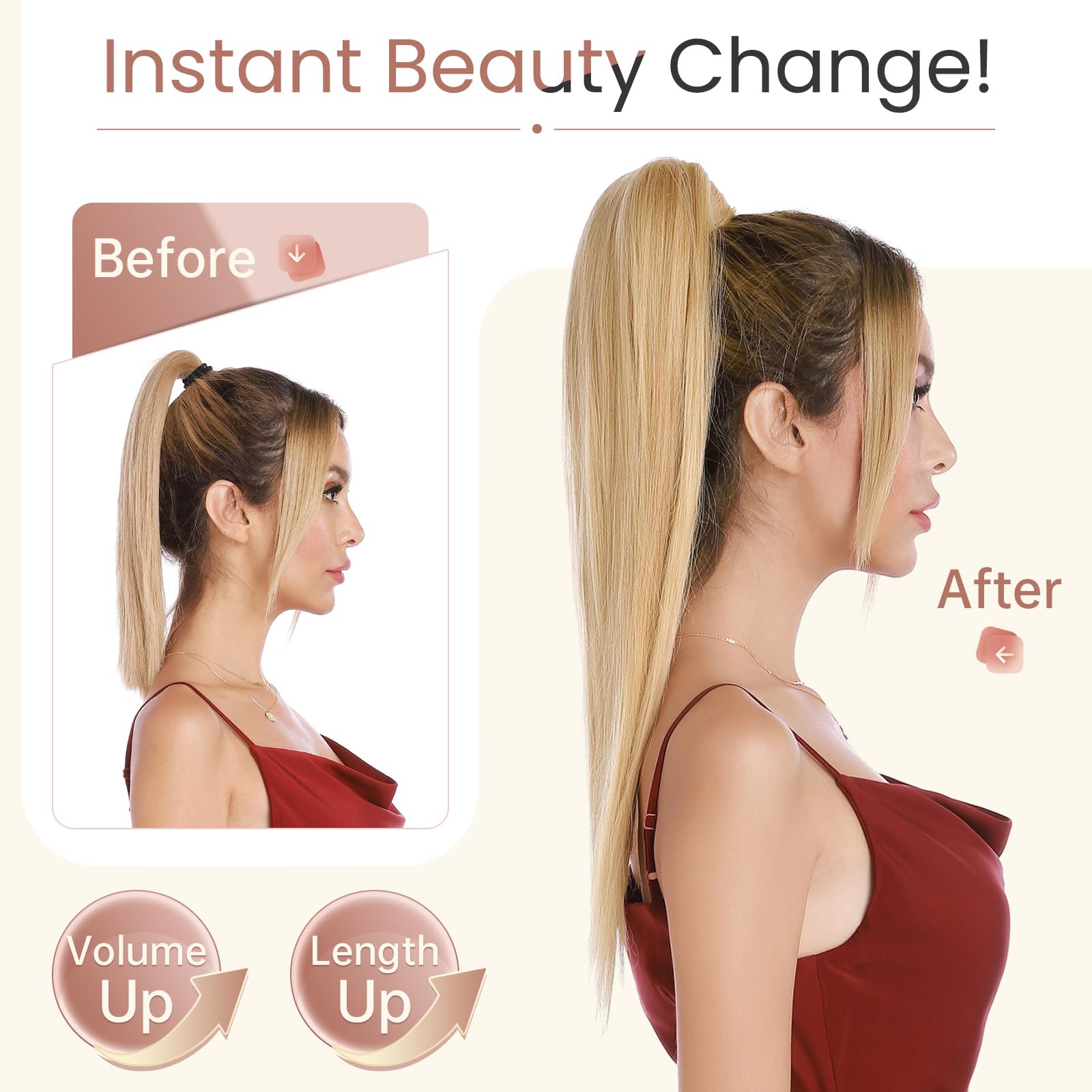 Elailite Claw Clip Ponytail Extension Real Human Hair Natural HairPiece Straight Highlighted (#18/613 Ash Blonde Mix Bleach Blonde - Image 2