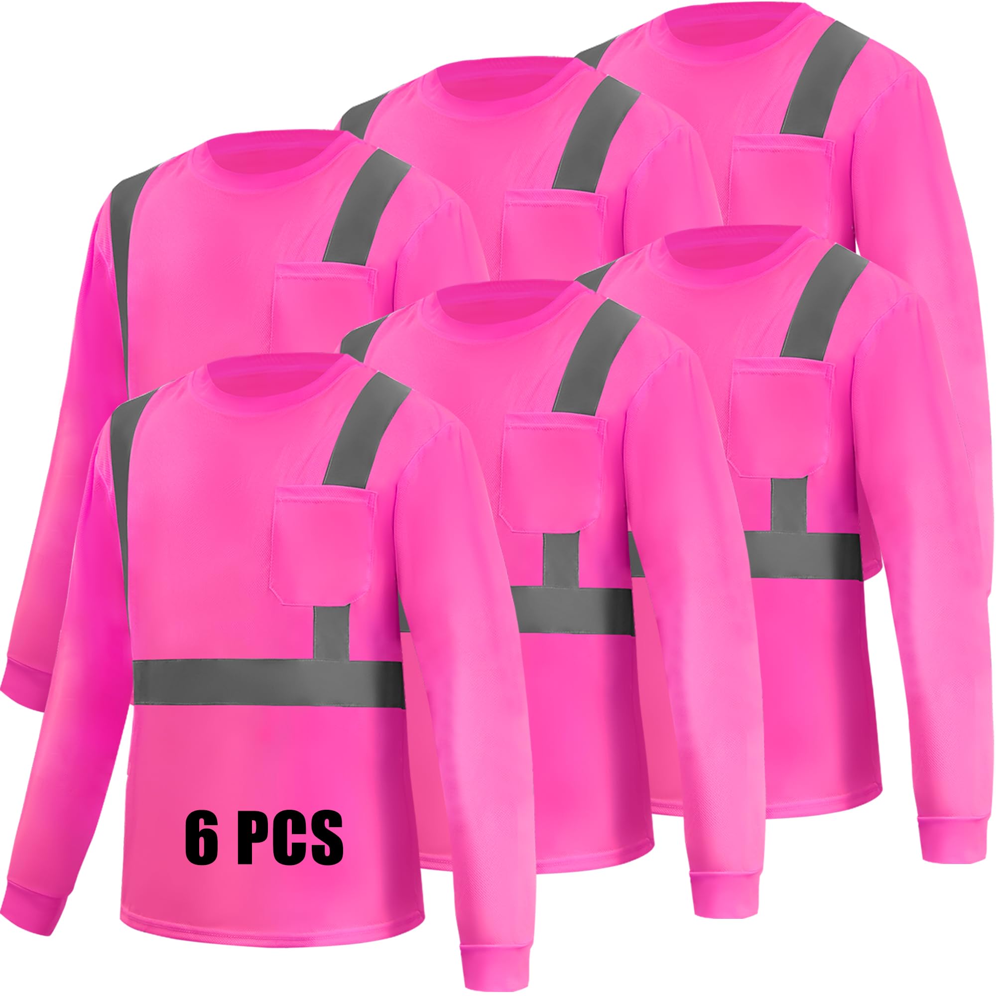 Hi Vis - Camisetas de manga larga de seguridad para el trabajo, camisas de protección solar para hombre, 6 piezas | Camisas de trabajo ligeras con bolsillo para compañeros de ferrocarril, secado rápido, absorben la humedad, paquete múltiple