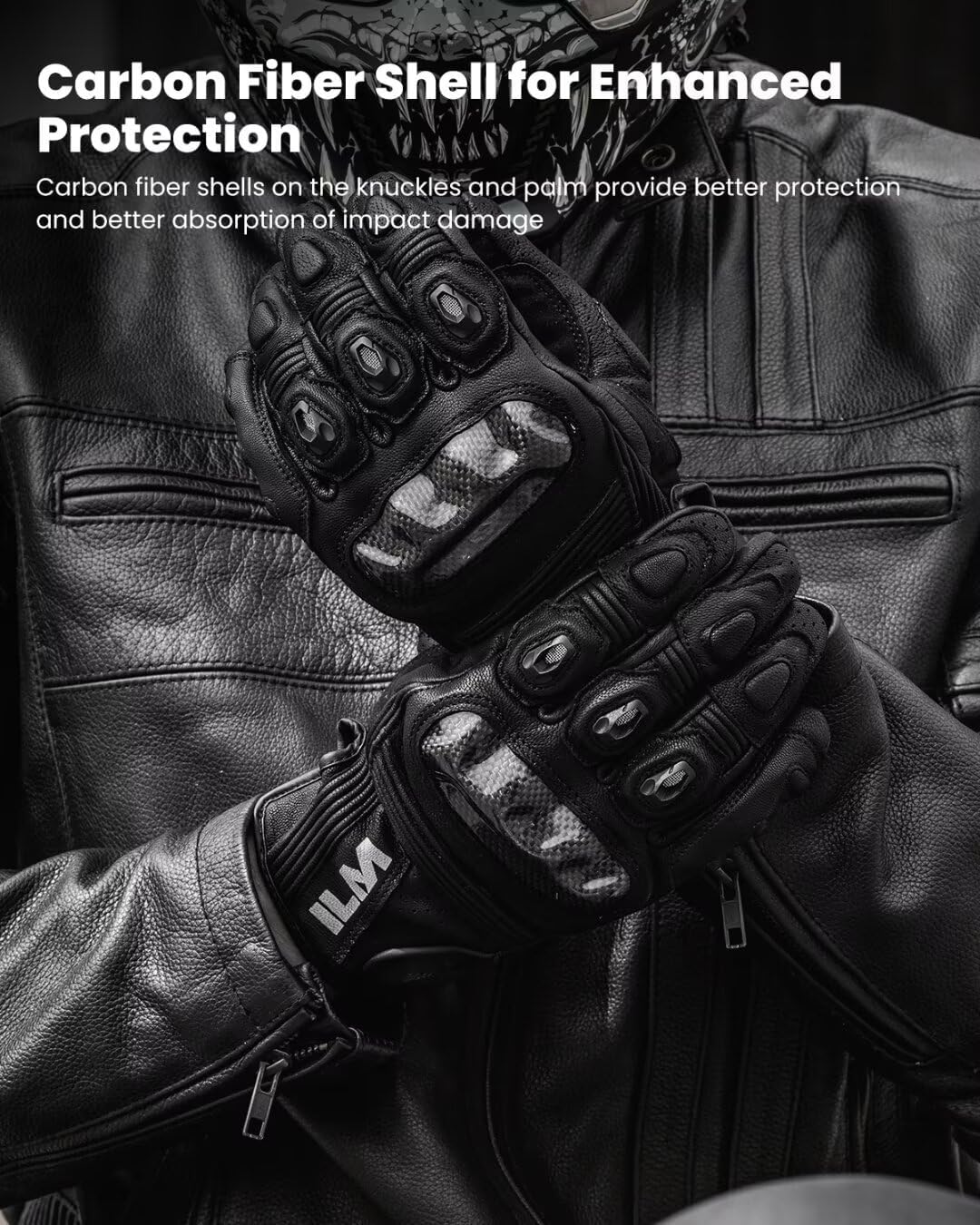 ILM Motorcycle Goatskin Leather Gloves for Men Women Riding Motorbike with Touchscreen Hard Knuckle Model GL4(Black,S)