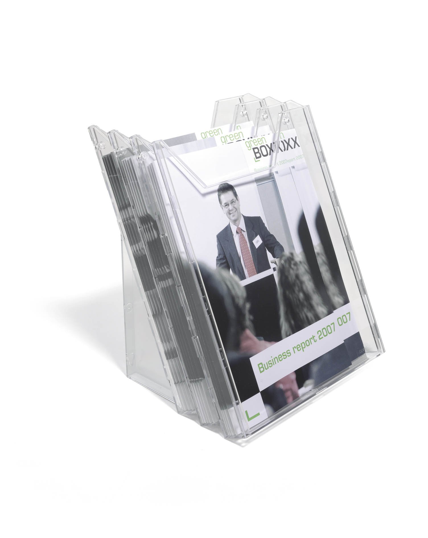 Durable Prospektspender Combiboxx A4 Set L, 3 Fächer, für Tisch- und Wandanwendung, transparent, 858019