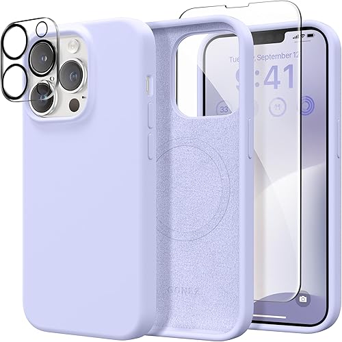Miniatura 206 de GONEZ Funda de silicona para iPhone 14 Pro Max, compatible con MagSafe, con protector de pantalla + protector de lente de cámara, silicona líquida a