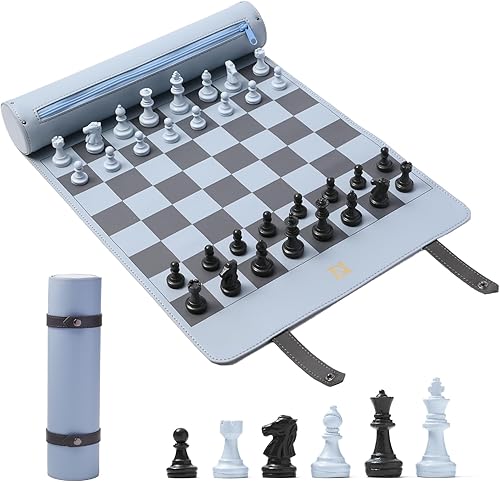 DN DECONATION Juego de ajedrez de viaje portátil, pequeño tablero de ajedrez enrollable con piezas de resina, juegos de ajedrez de viaje para