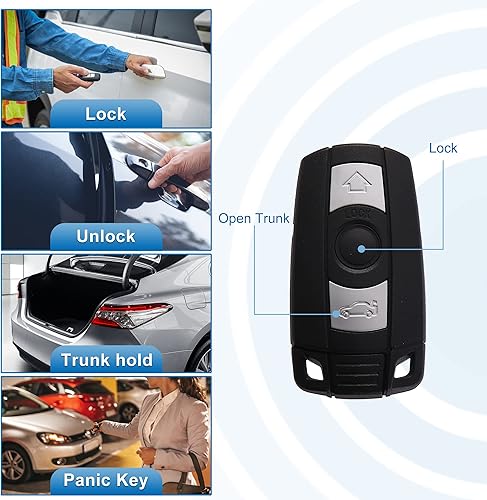 Miniatura 3 de X AUTOHAUX Carcasa para llave de coche con 3 botones de control remoto, carcasa de repuesto sin llave, color negro para BMW 325i 2006-2011