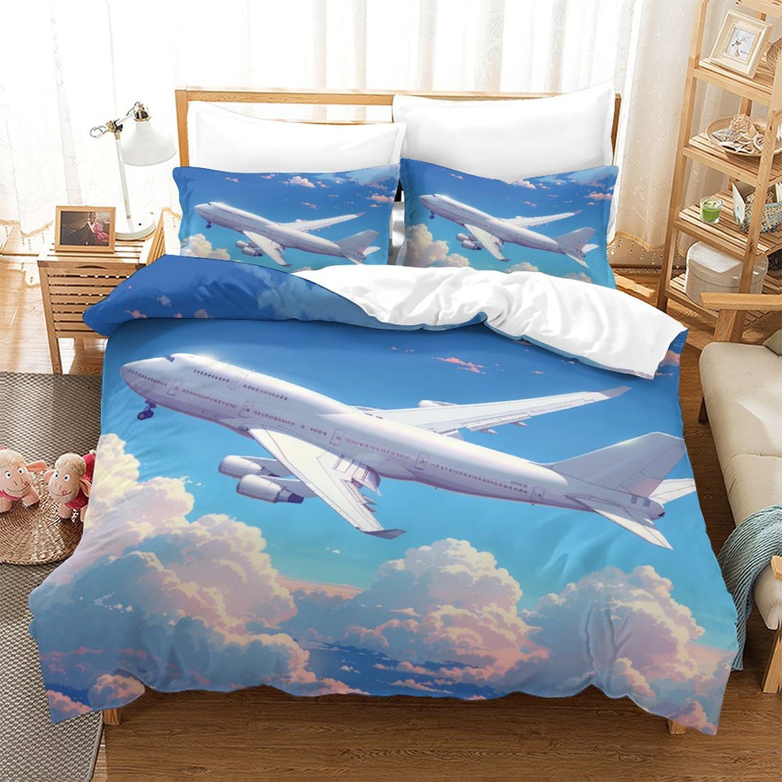 Parure de lit avion respirante et anti-plis en microfibre ultra douce 3 pièces