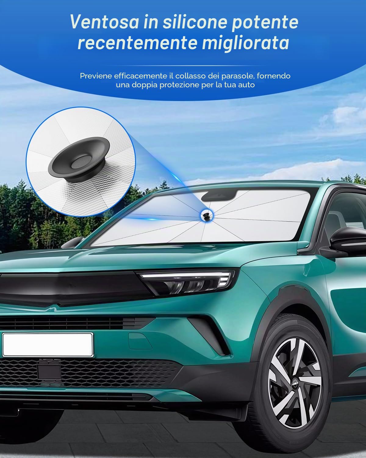 SHAOHAO Compatibile con Opel Mokka B/Opel Mokka E 2021-2026 Parasole per auto Parasole per parabrezza Facile da riporre Maniglia con cordino Protezione UV Accessori parasole