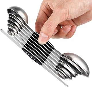 Magnetic Measuring Spoons Set of 8 Stainless Steel Stackable Double-Sided Teaspoons and Tablespoons for Measuring Dry and Liquid Ingredients