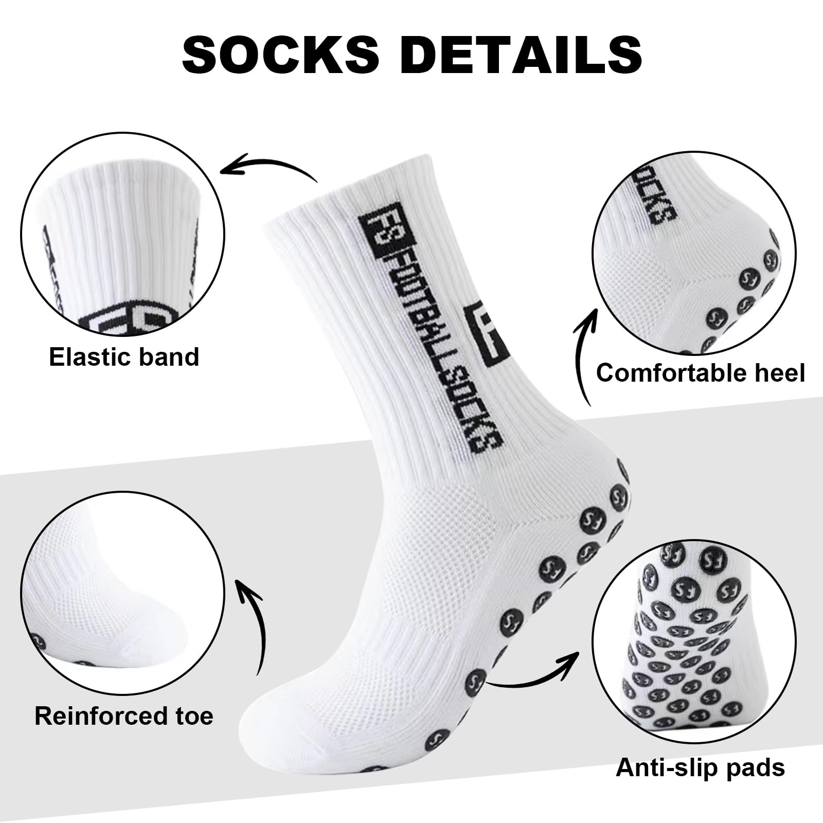 3 Pairs of Football Socks, Grip Socks Football (39-46) - Non-Slip Grip for Men and Women - Sports Socks for Football, Basketball, White, 39-46 4