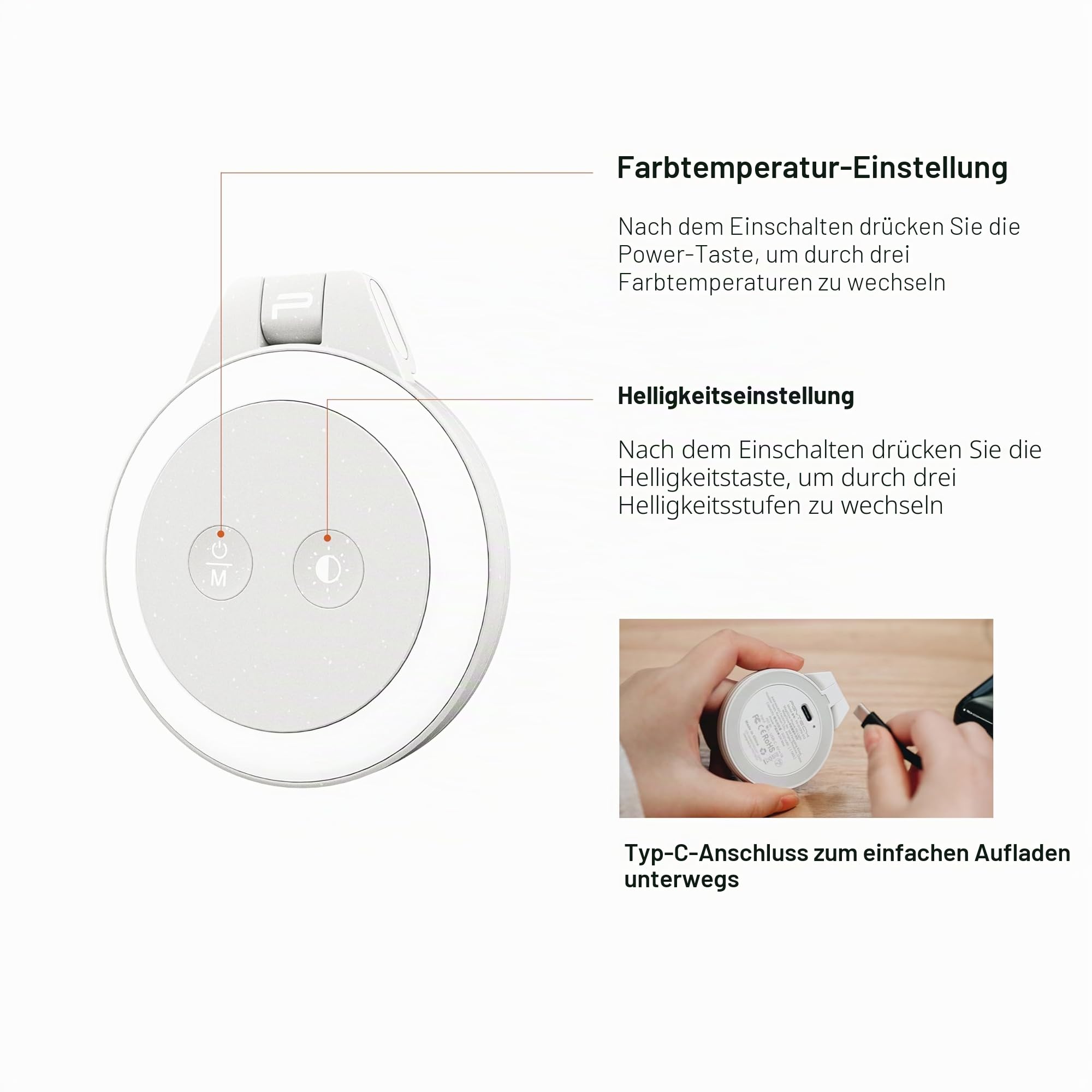 PGYTECH MagGlow Magnetisches Handy-Fülllicht, MagSafe Selfie-Licht, Tragbares Magnet-LED-Ringlicht mit Kalt-/Weich-/Warmlicht, für Selfies/Fotografie/Video (Schwarz)