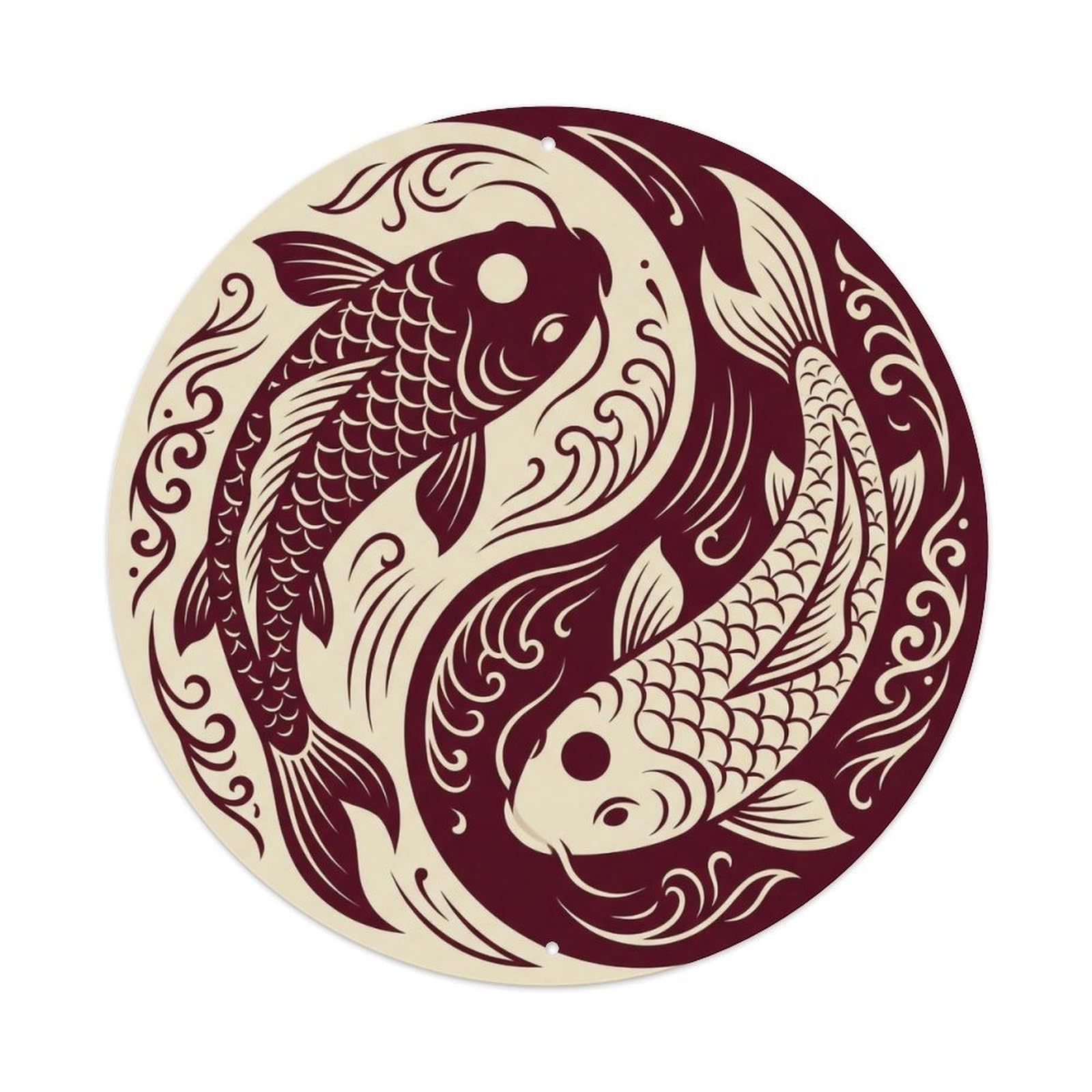TaiChi Koi Fish Maroon Cream Elegant Sophisticated Timeless Metal sign