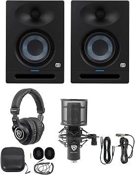 Audiosavings Bundle 2 Presonus Eris Studio Active 5" Studio Monitor Speaker Bundle with Rockville PRO-M50 Studio Headphones & Rockville RCM PRO Studio/Recording Condenser Microphone 4 Items