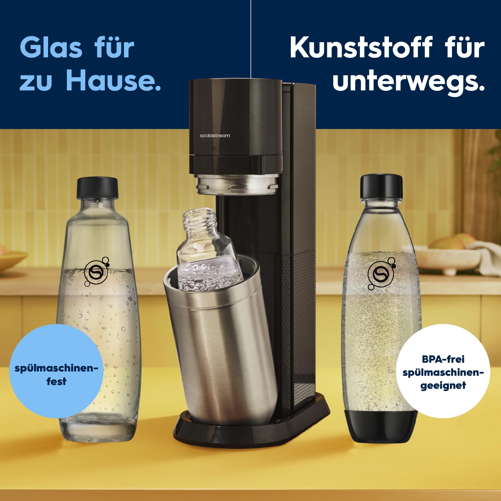Sodastream Duo Wassersprudler mit Glasflaschen, Quick-Connect CO2-Zylinder, Grau