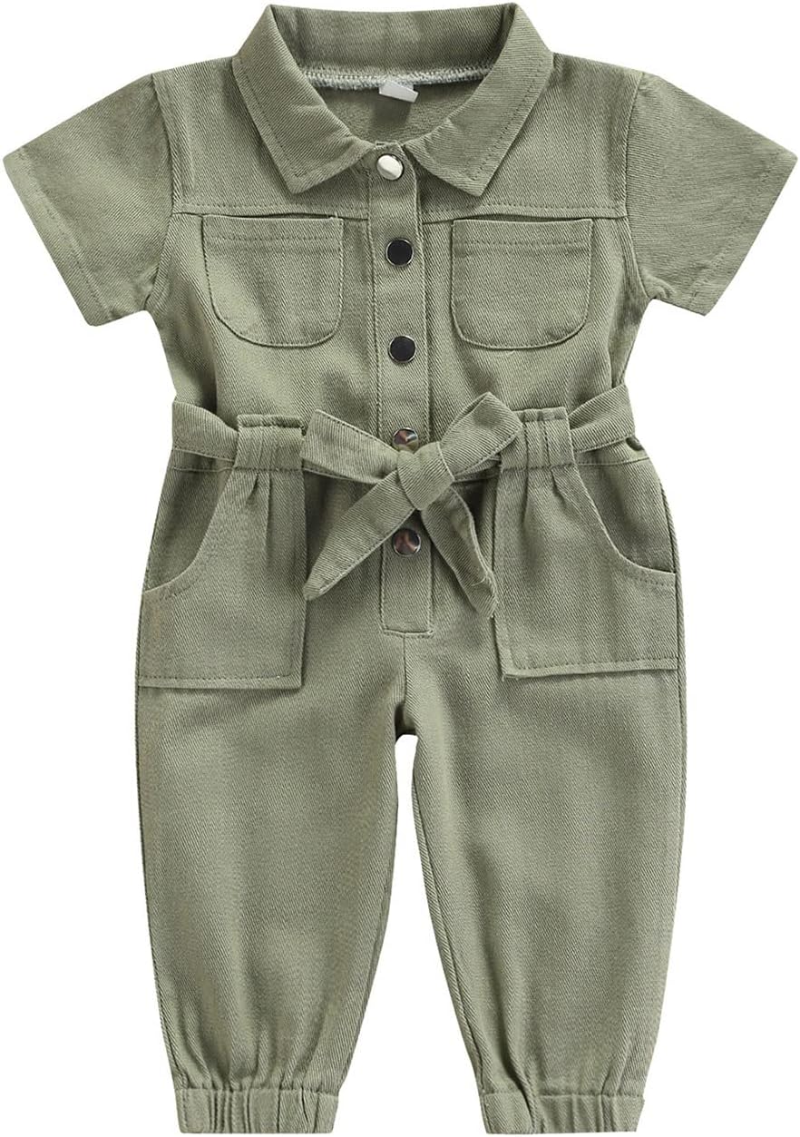 MubineoToddler Baby Girl Boy Summer Fall Basic Plain Short Sleeve Drawstring Romper Jumpsuit Outfit Clothes