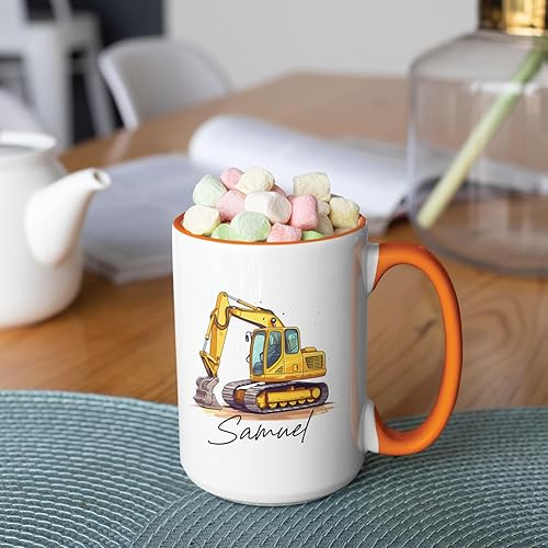 Miniatura 2 de Taza de excavadora personalizada, taza de cerámica blanca divertida personalizada de 11 onzas, 15 onzas, taza de viaje para amantes de la
