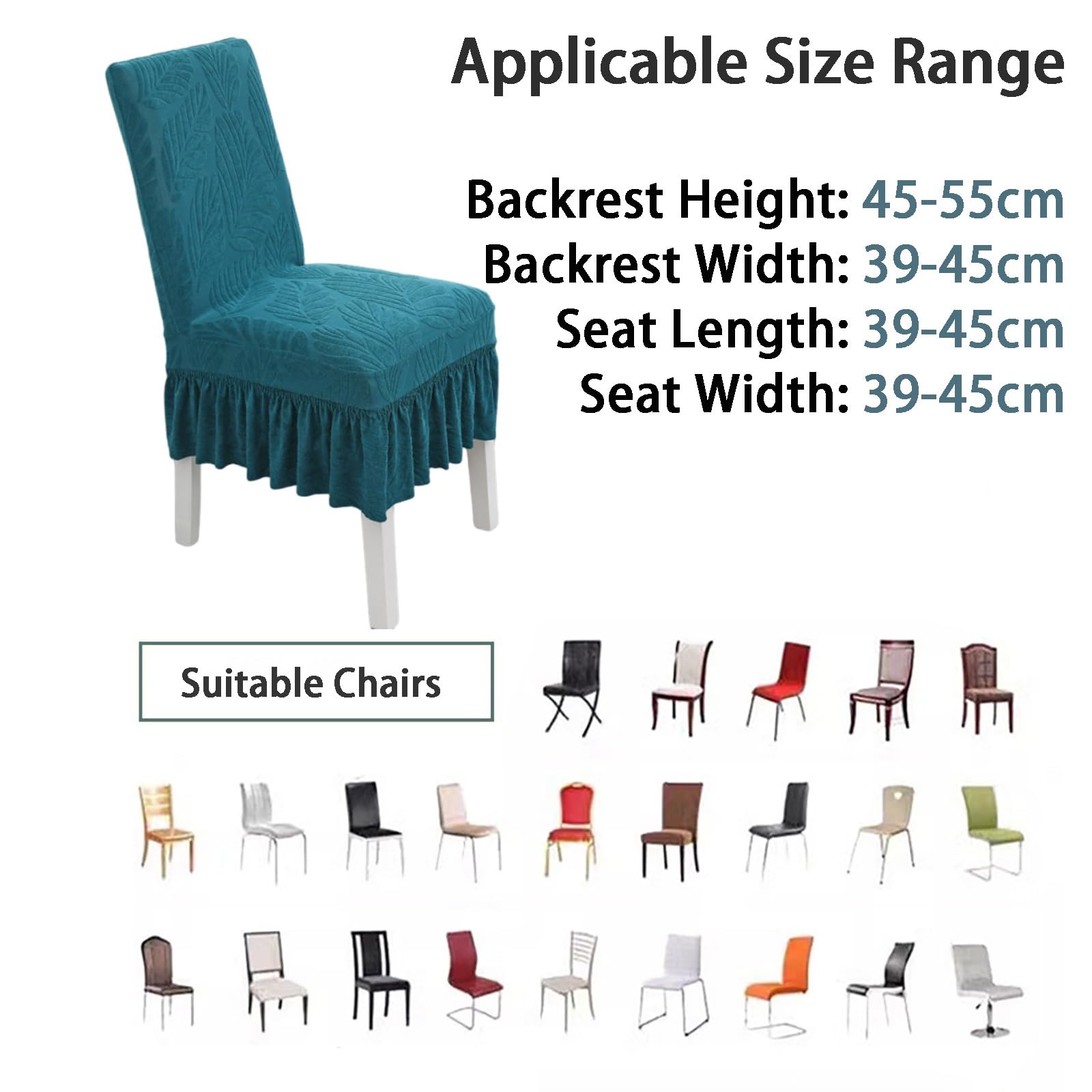 Stretch-Stuhlhussen für Esszimmerstühle, Armlehnenlose Stuhlhussen mit Elegantem Rüschenrock, Strapazierfähige Stuhlschoner für Hotelbankette, Hochzeiten und Feiern(Blue,6 pcs)