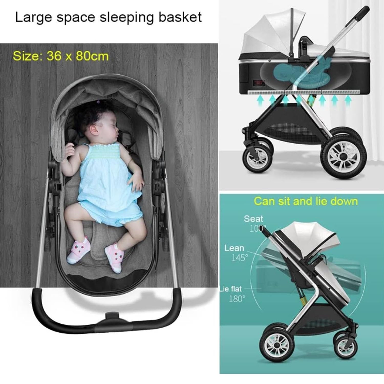 Cochecito doble para niños pequeños uno al lado del otro, cochecito de bebé de dos vías, cochecito gemelos, desmontable, asiento alto horizontal y toldo ajustable (blanco)