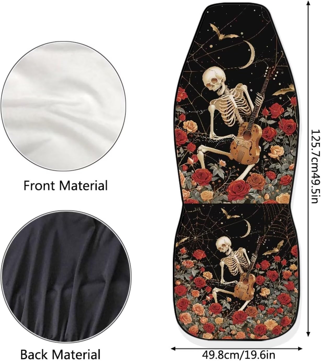 Bulopur Human Skeleton Car Seat Covers Set Non-Slip Breathable 2 Piece Car Seat Covers Front Seats Only Universal Vehicle Accessories for Halloween Decor
