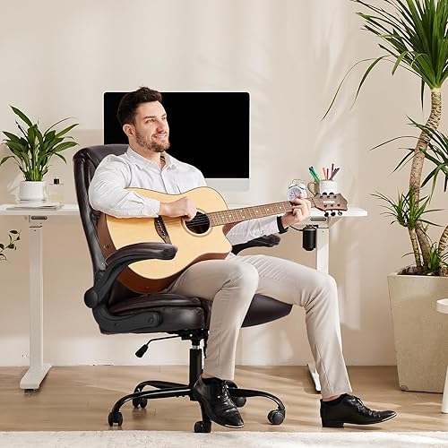 Miniatura 2 de Silla de oficina ejecutiva ergonómica, silla de escritorio de piel sintética con reposabrazos abatibles, silla de oficina con respaldo alto, silla