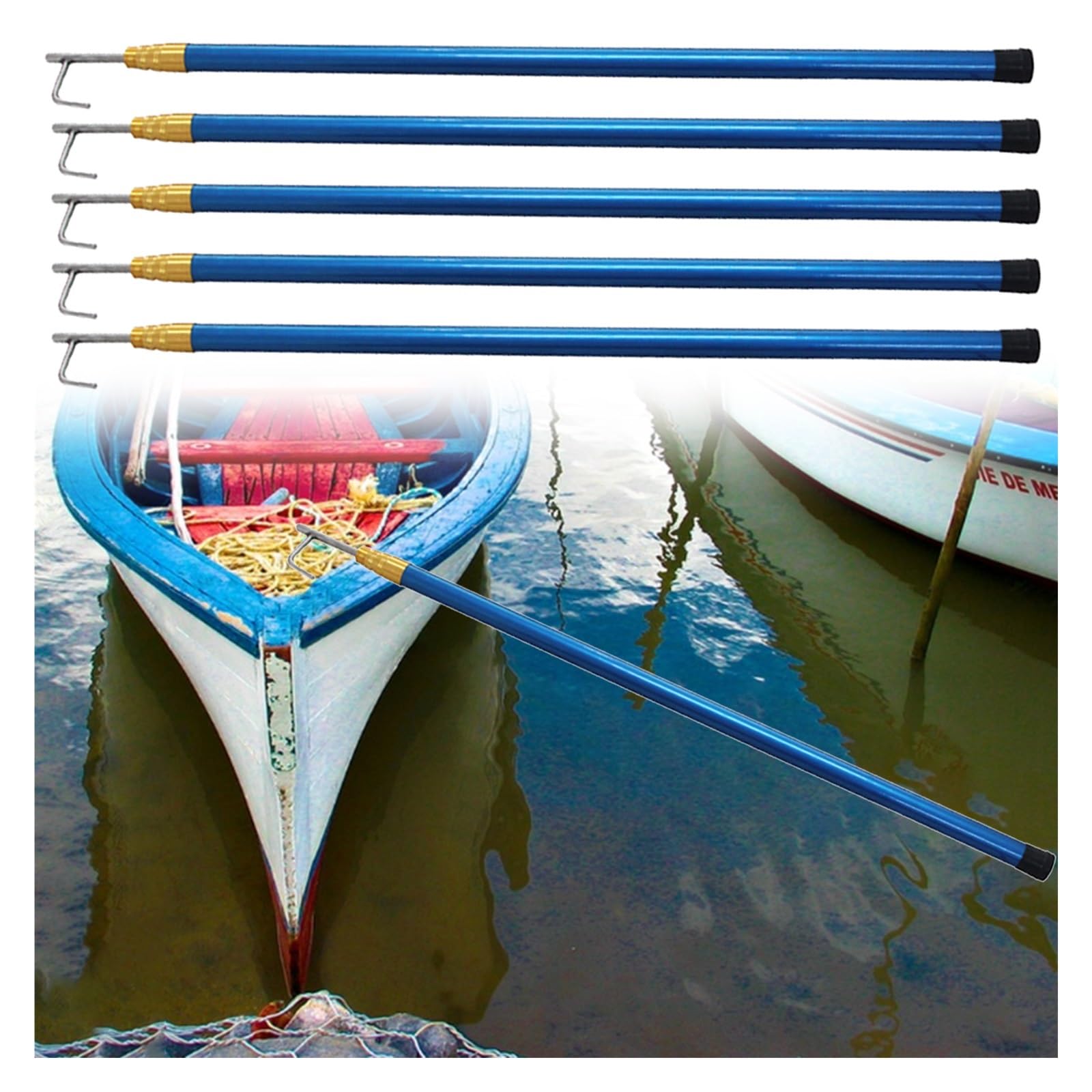 Mezzo Marinaio Telescopico 1 2 3 4 5 Pezzi Di Asta Telescopica Per Gancio Per Barche, Asta Di Attracco Lunga 13 16 19 Piedi Per Yacht/nave, Gancio Telescopico Per Il Recupero Del Carico(5 pack Blue,19