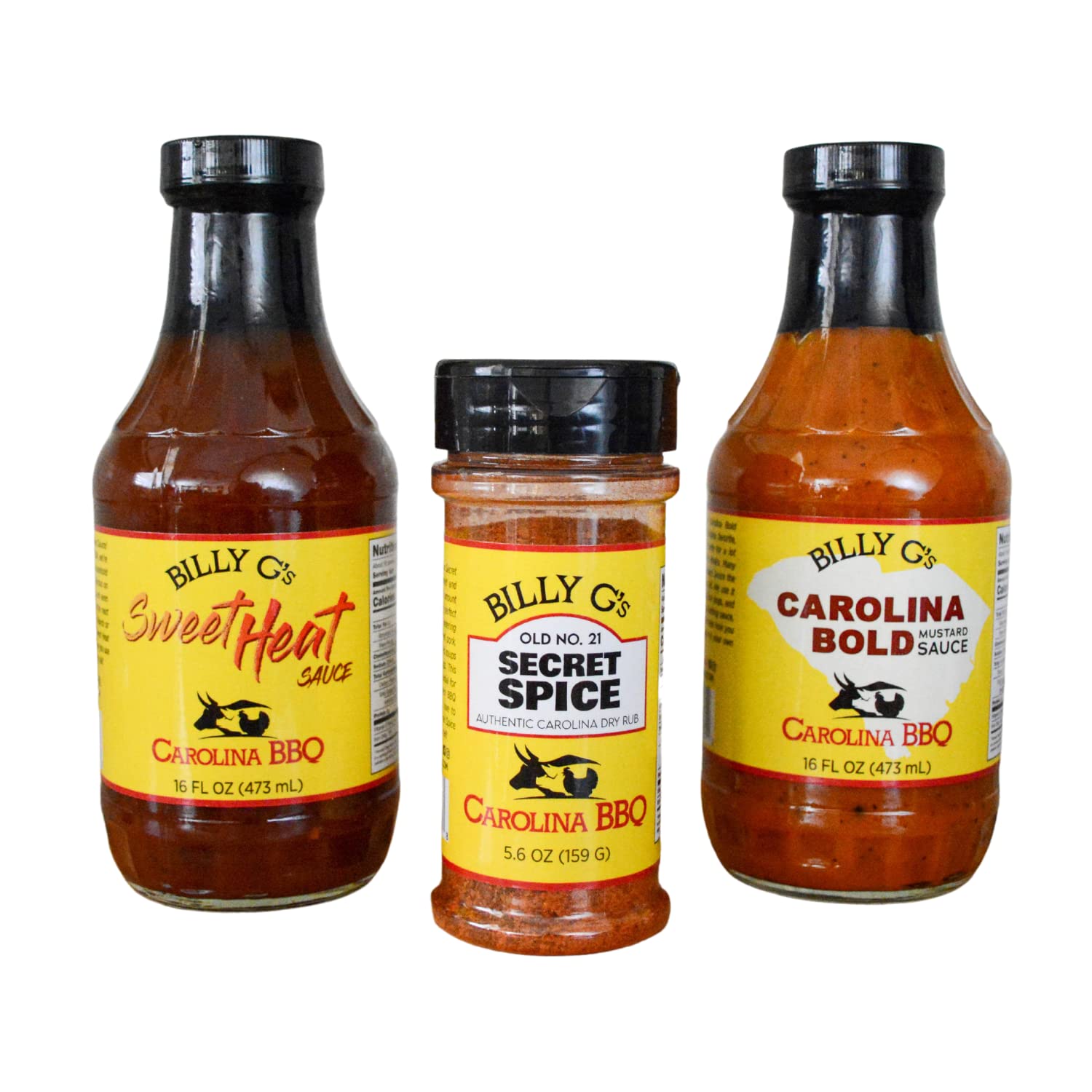 Hall of Fame Pack | Bold Mustard Sauce and Glaze | Sweet Heat BBQ Sauce and Marinade | Secret Spice Authentic Carolina Dry Rub