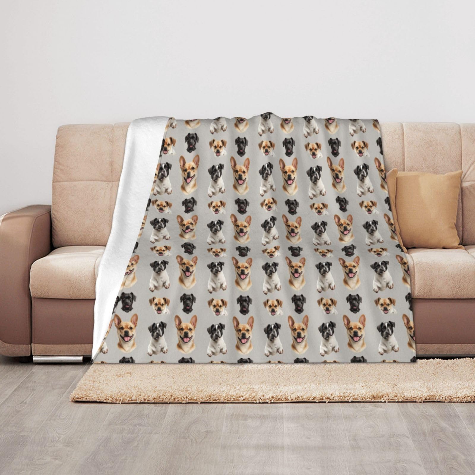 Couverture douce imprimé chien français plaid de camping chaud et réconfortant