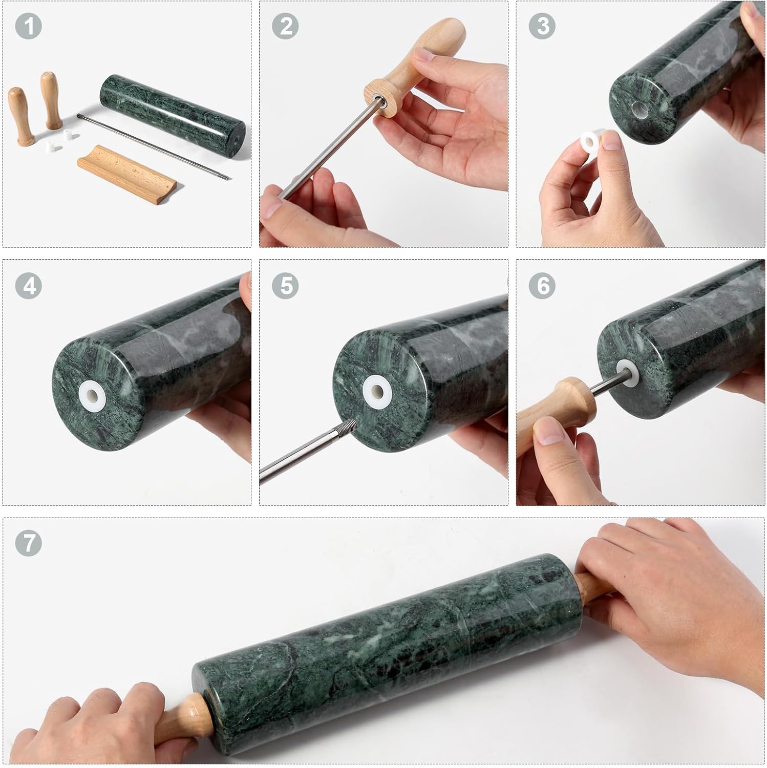 Koville Indian Green Marble Rolling Pin, Non-Stick Stone Dough Roller, 18 Inch Rolling Pin for Baking,Pasta, Dumpling, Ravioli, Fondant,Pie Crust, Kitchen Baking Pastry Tools, Kitchen Essential