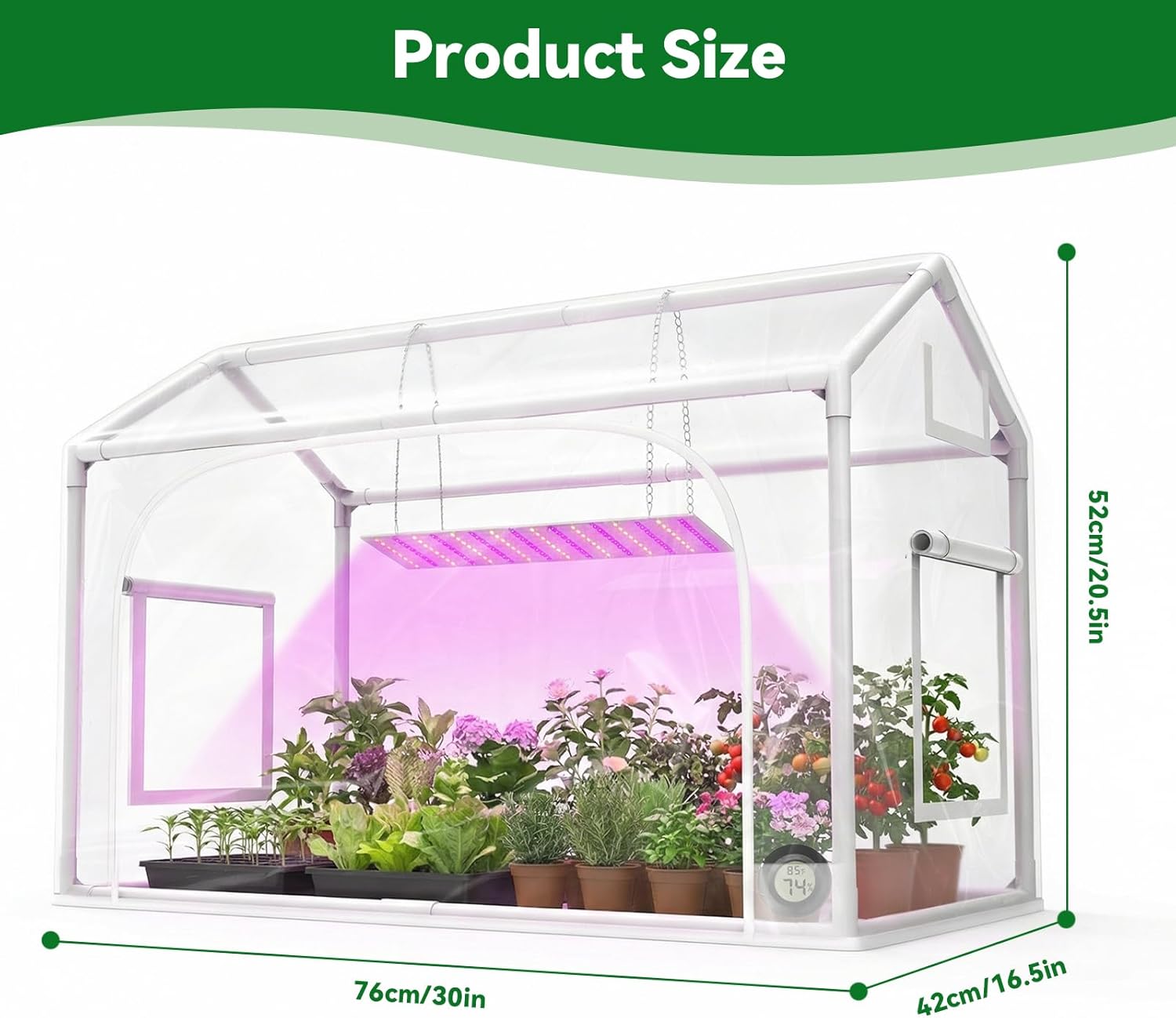 Mini Indoor Greenhouse with Grow Lights & Timer 3 Light Color Mode Thickened PVC Tent Waterproof Base Portable Green House Cabinet Kit for Plant Seed Starting 30" L x 16.5" W x 20.5" H