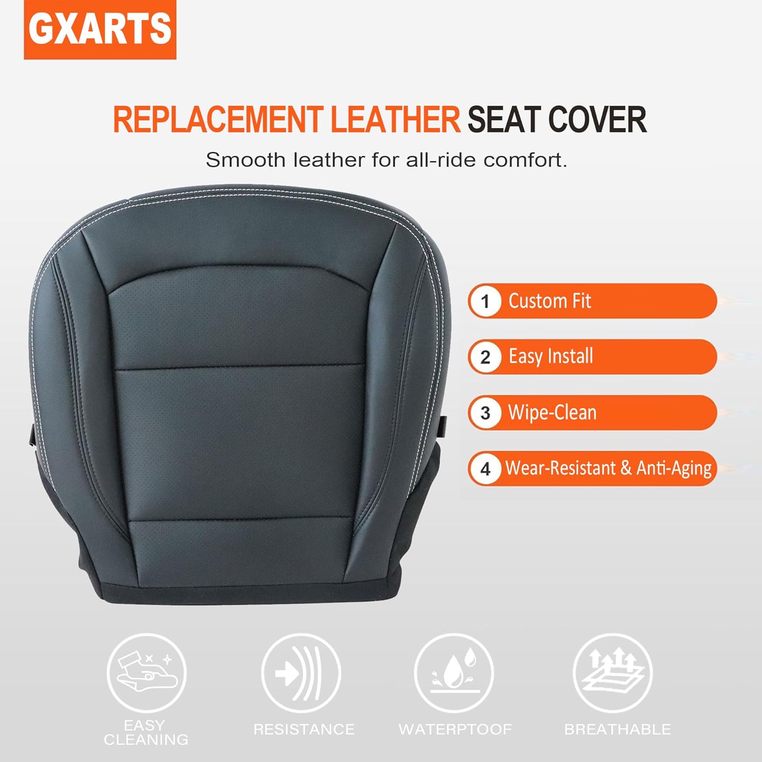 GXARTS Driver Side Bottom Replacement Perforated Leather Seat Cover Black #CW Compatible with Ford Explorer 2016 2017 2018 2019