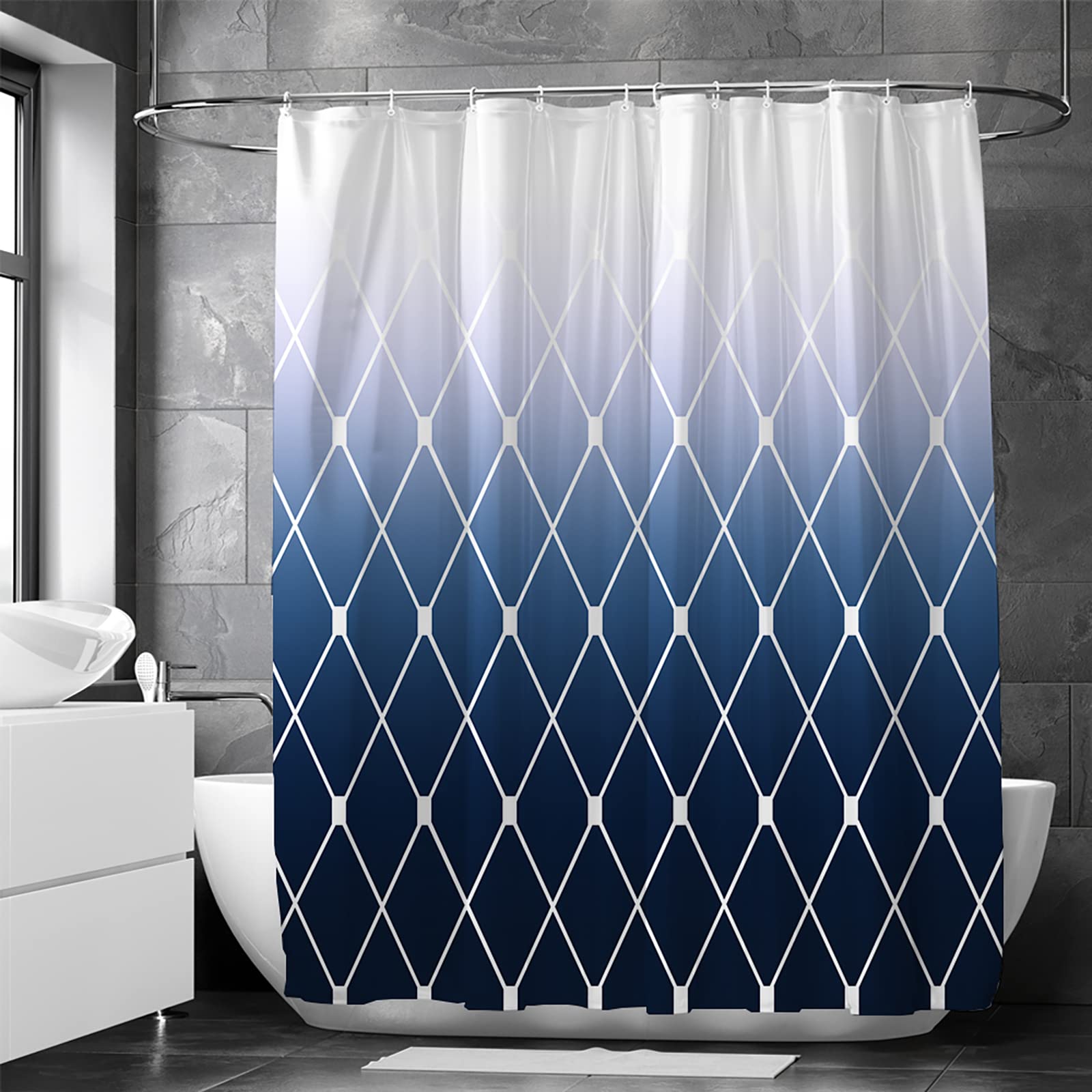 ZTTXL Navy Blue Shower Curtain, Modern Shower Curtain Set (72” x 78”) for Bathroom Fabric, Geometric Bath Curtains Decorative Shower Curtain Set for Bathroom with Hooks （04）