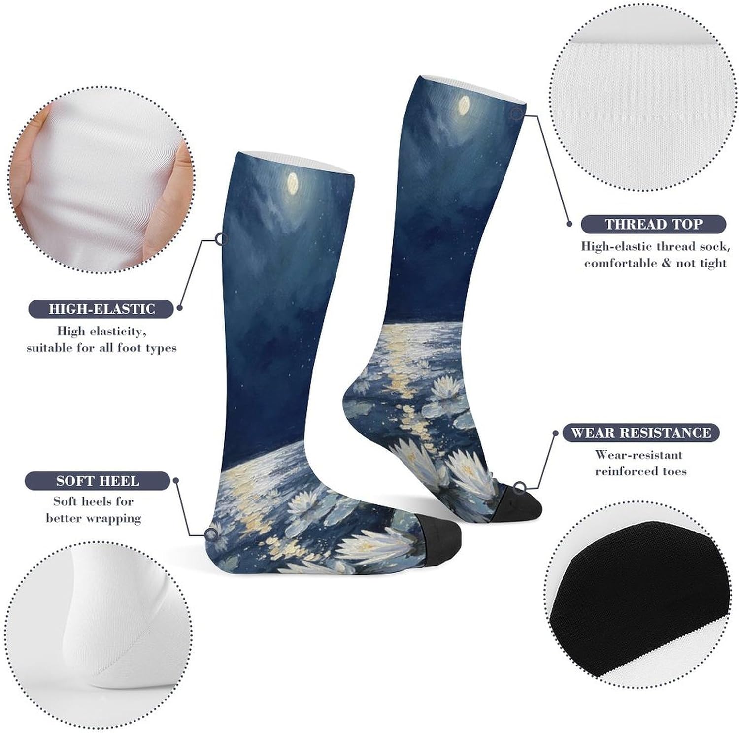 Moonlit Sea Crew Socks Calf Socks Athletic Crew Sock