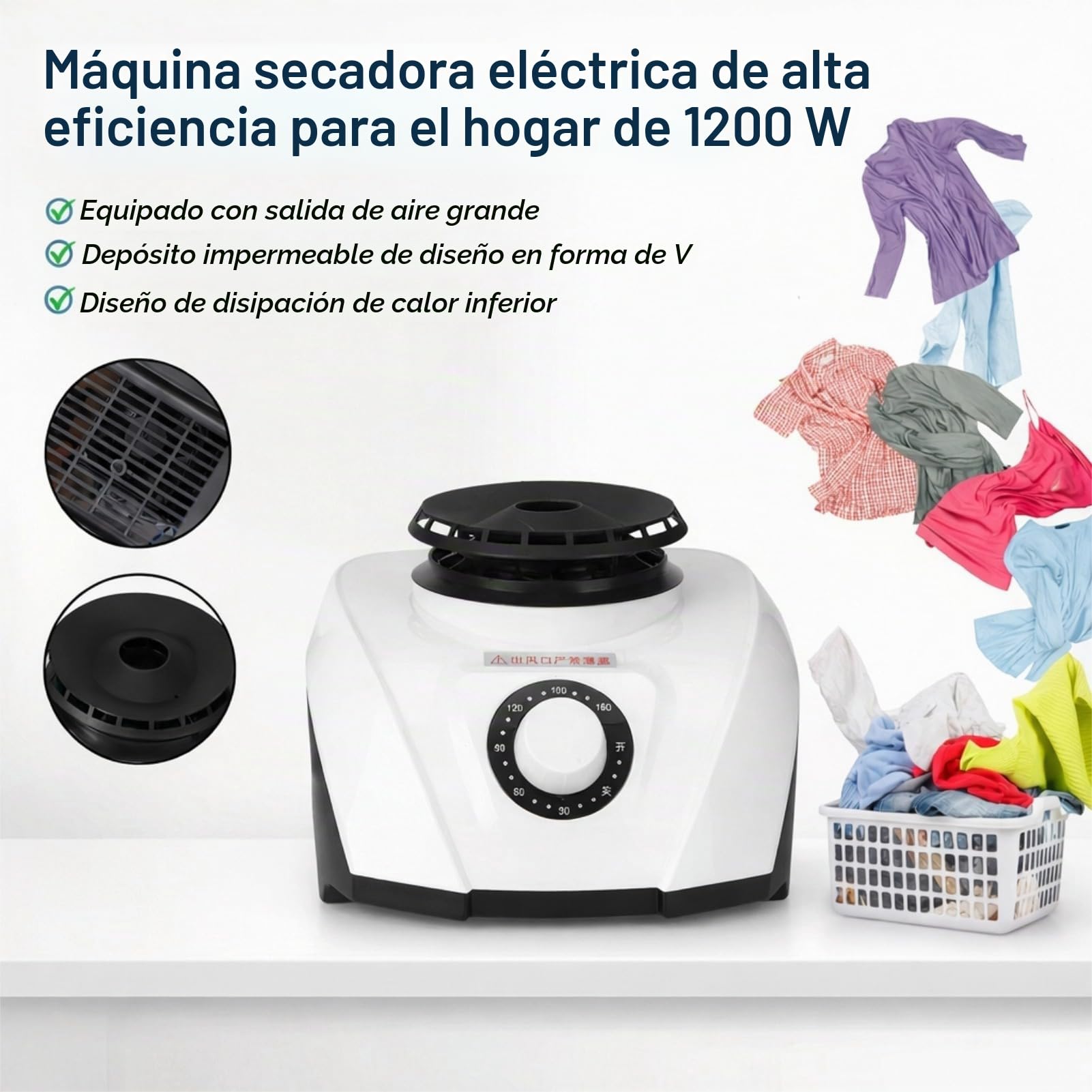 Secadora de Ropa Eléctrica de 1200 W, Secadora de Ropa Portátil con Calefacción PTC, Gran Salida de Aire, Protección contra Sobrecalentamiento para Zapatos, Uso Doméstico