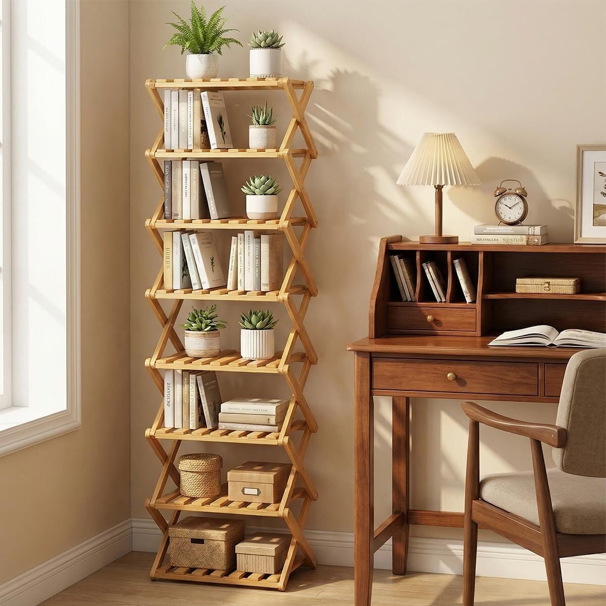 The 9-Tier No-Assembly Bamboo Rack, 3-9 Tiers Bamboo Shoe Rack, Foldable Bamboo Vertical Shoe Organizer, Multifunctional & Space-Saving, for Entryway, Closet, Corner, Bedroom, Hallway (Wood, 3Tiers)