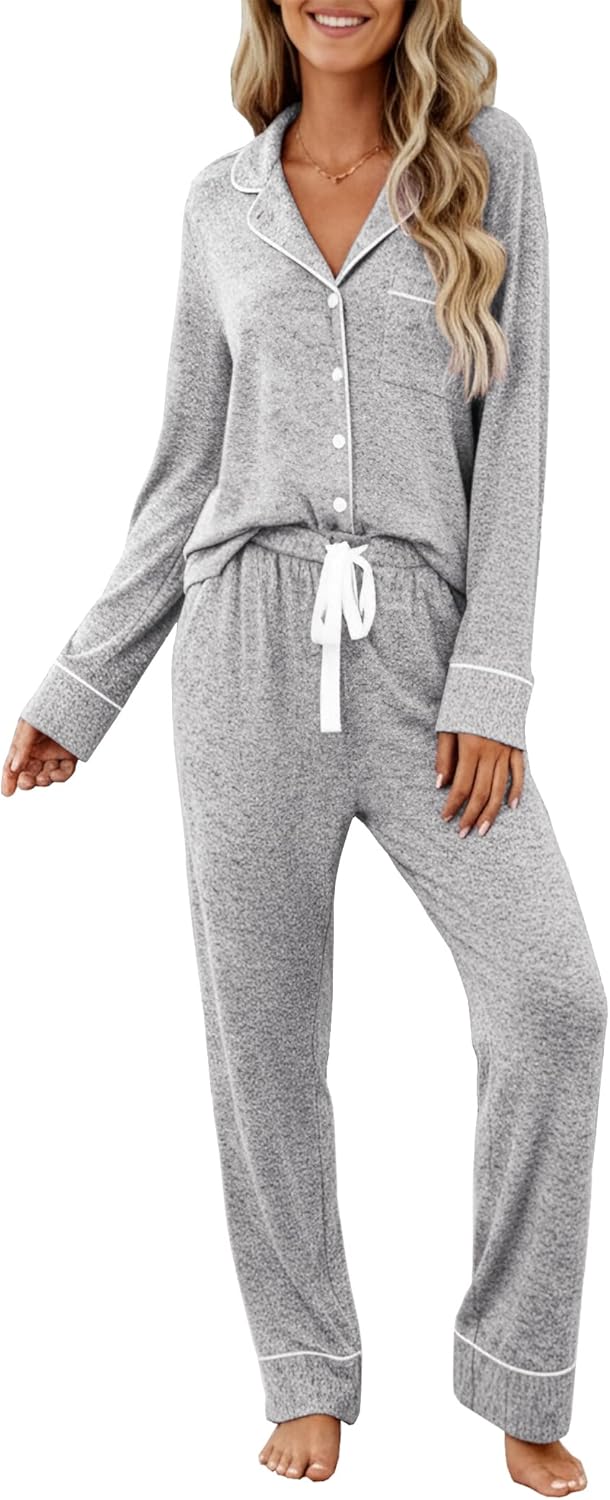Samring Pajamas Women's Long Sleeve Sleepwear Button Down Pj Sets Soft Loungewear Pajama Set for Women S-XXL