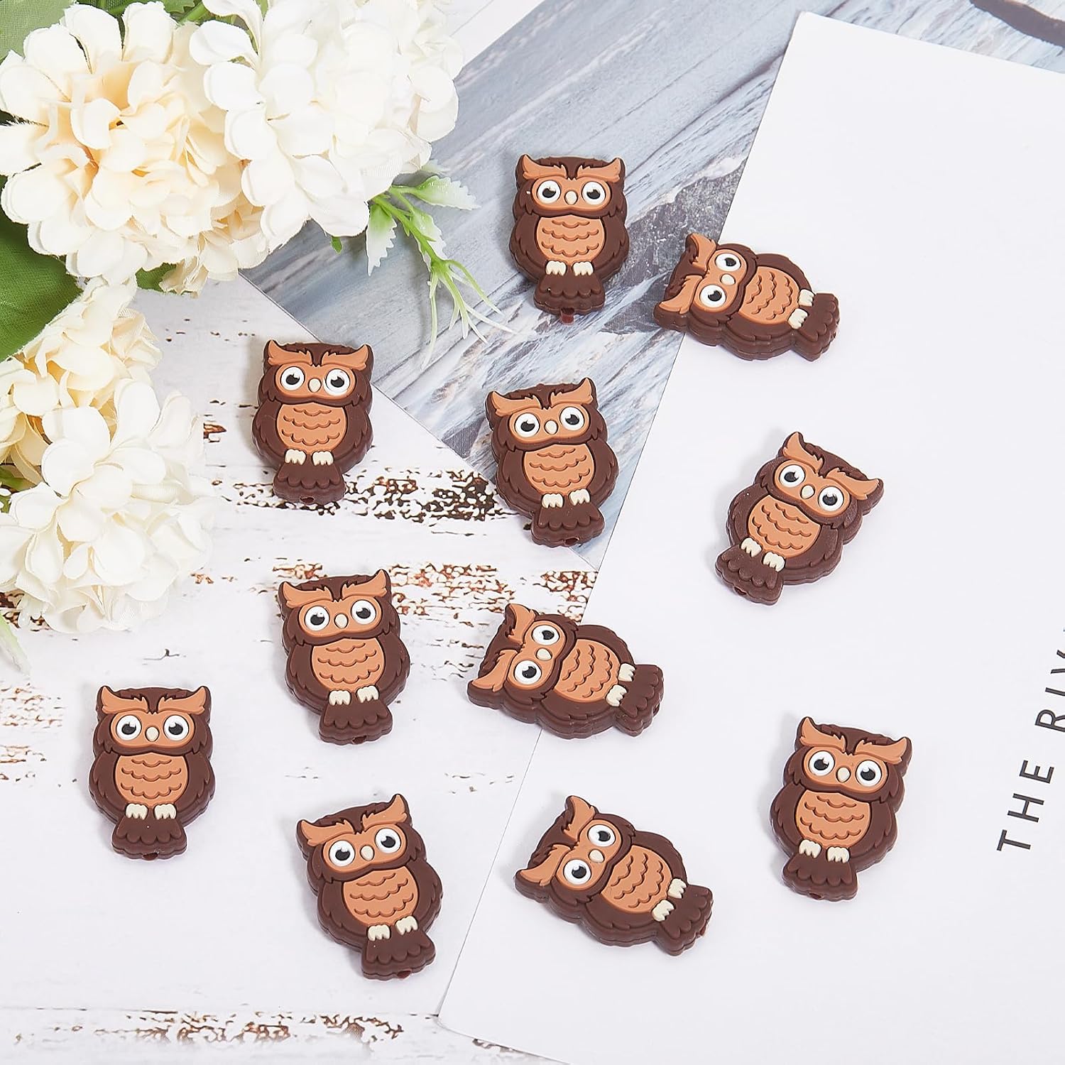 12pcs Owl Silicone Beads Animal Focal Cartoon Beads Silicone Charms for DIY Keychain Bracelet Necklace Making Kit