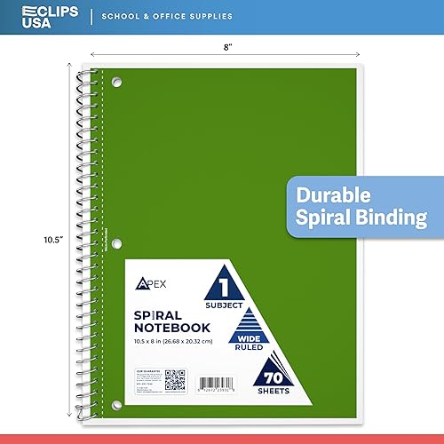 Miniatura 10 de E-CLIPS USA Cuaderno de espiral, cuadernos con rayas universitarias, 70 hojas, una sola materia, cuadernos a granel, surtido de 6 colores, hojas