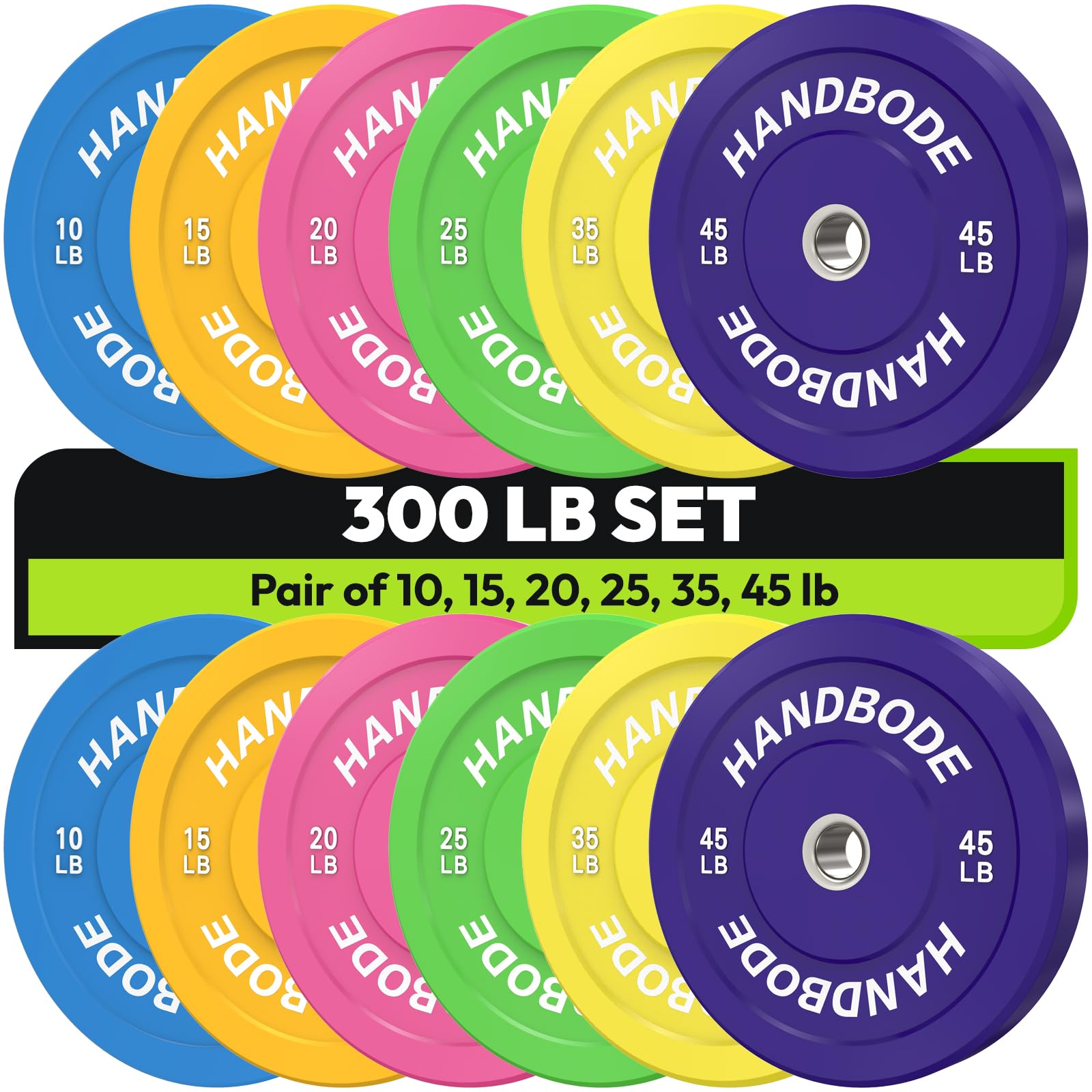 2-Inch Weight Plates High Bounce Olympic Bumper Plate Set 45 100 160 190 260 300lb Colored Weight Plates