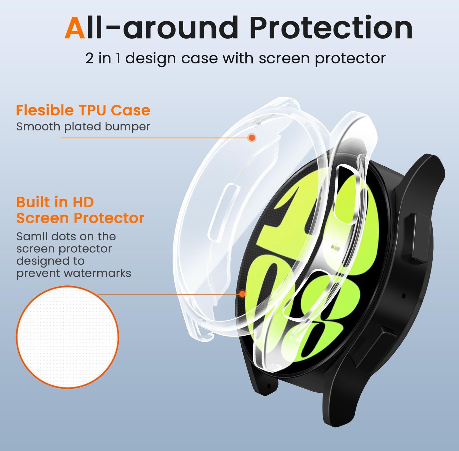 ivoler 3 sztuki etui z osłoną ekranu do Samsung Galaxy Watch 6 44 mm, pełne etui ochronne z miękkiego TPU cienkie, odporne na wstrząsy etui odporne na zarysowania (2 przezroczyste 1 czarne)