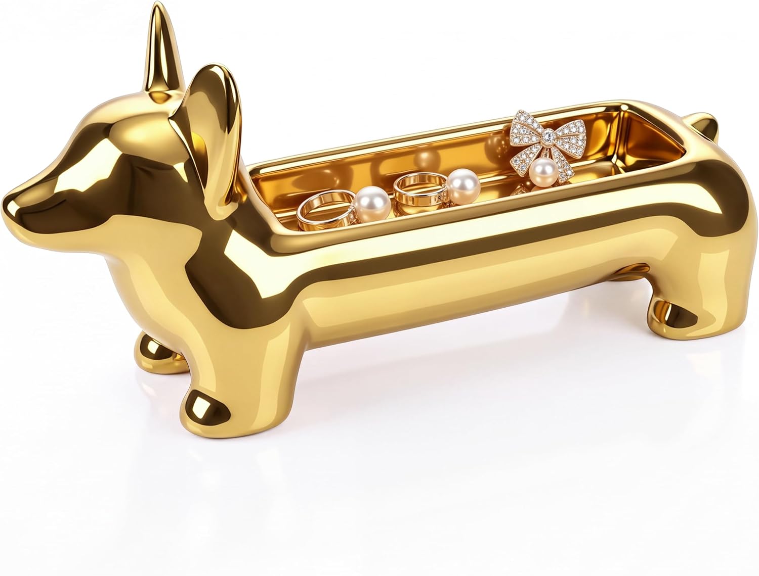pickpiff Dog Ring Holder, Cute Corgi Ceramic Jewelry Tray, Gold